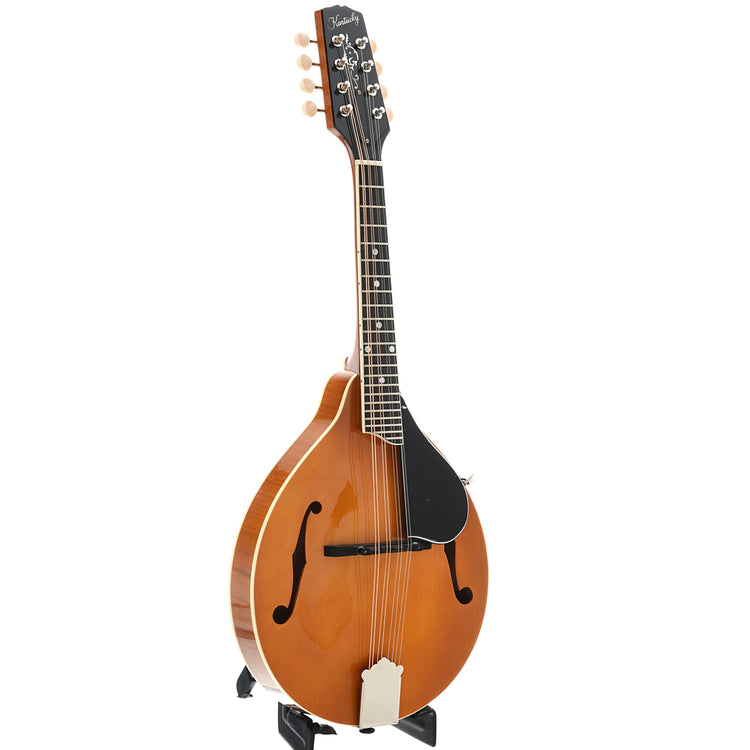 Full Front and Side of Kentucky KM-252 Mandolin, A-Model Transparent Amber