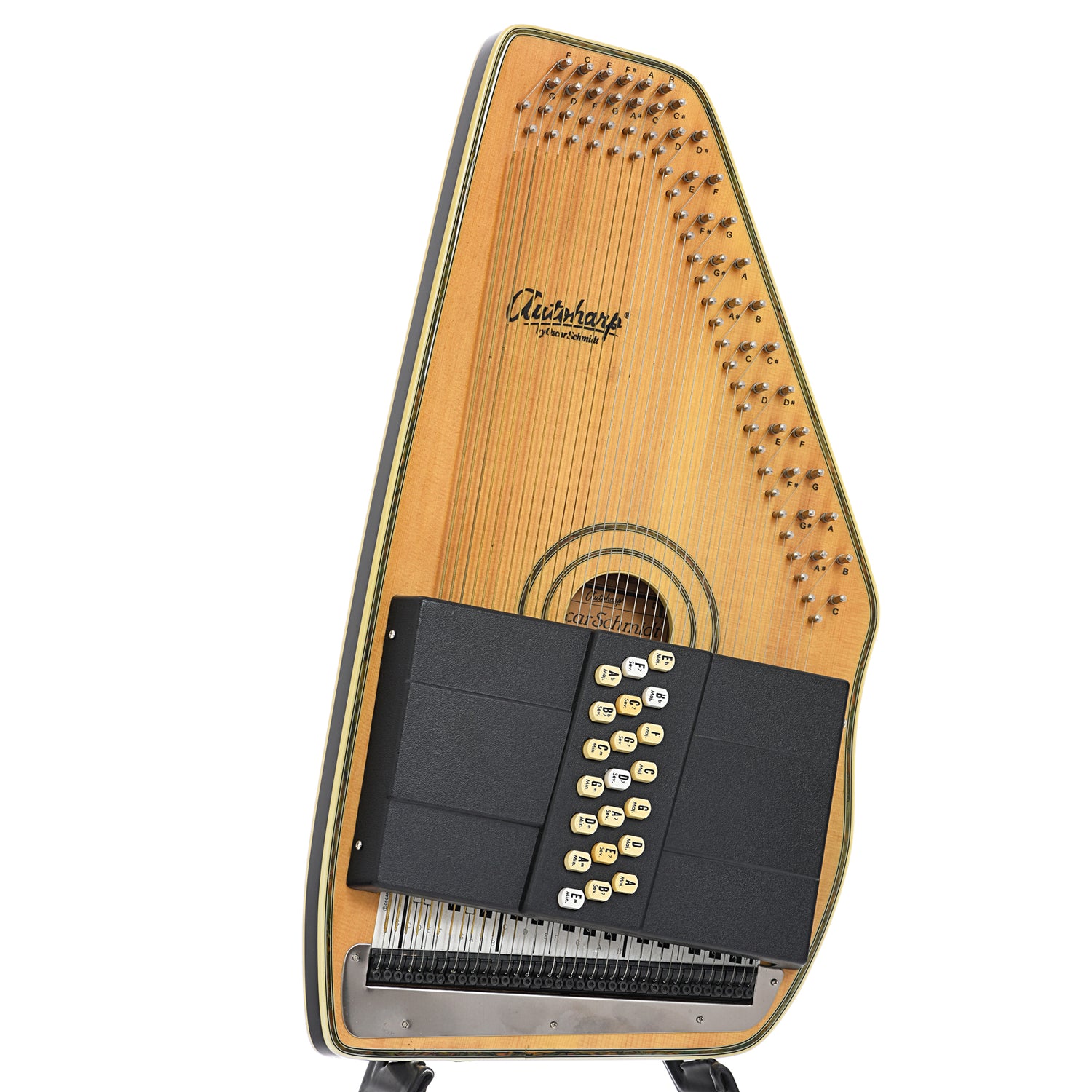 Full front and side of Oscar Schmidt OS12021 Autoharp