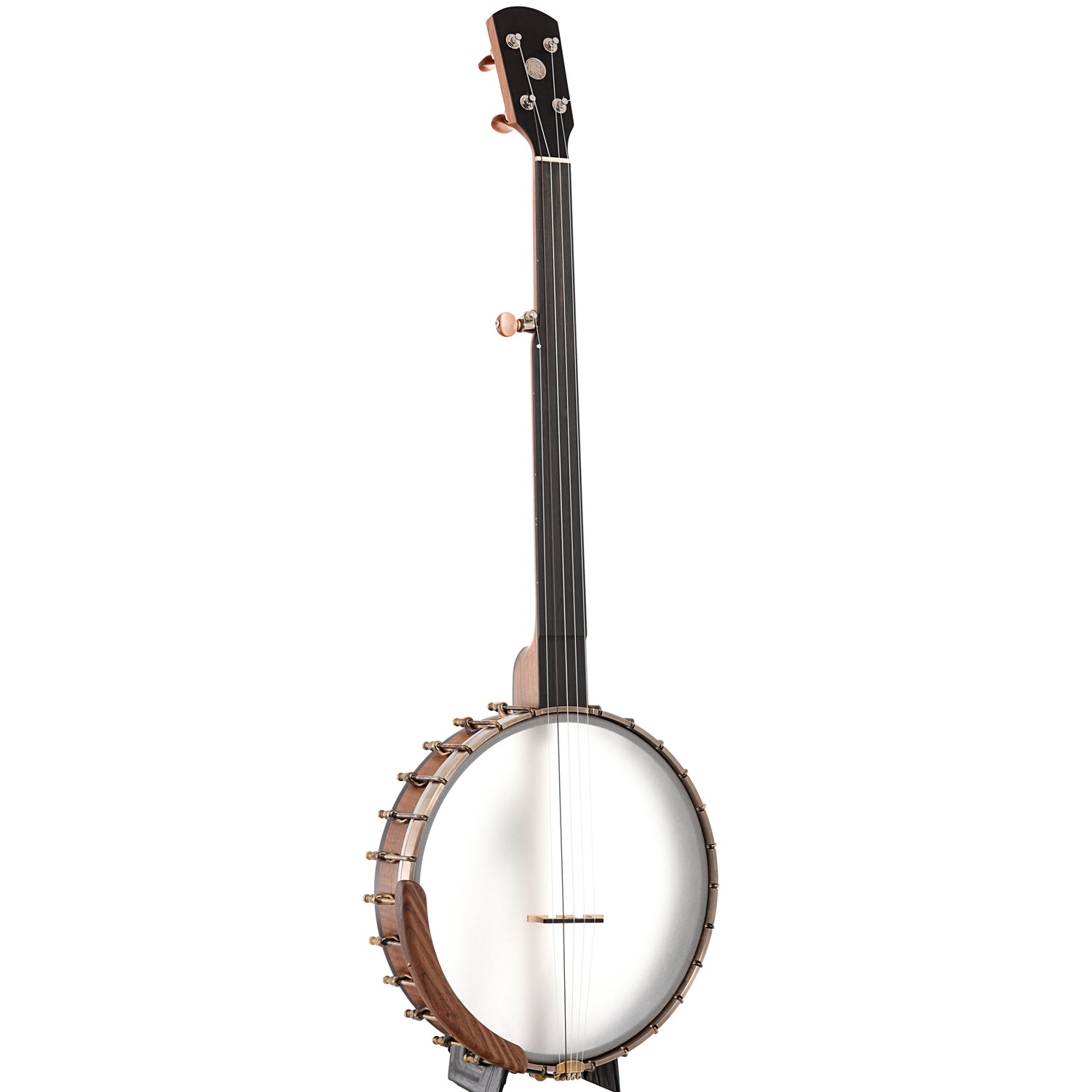 Full front and side of Ode Magician 12" Fretless Openback Banjo