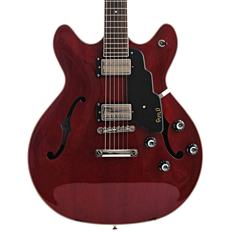 Front of Guild Starfire I Double Cutaway Semi-Hollow Body Guitar, Cherry Red