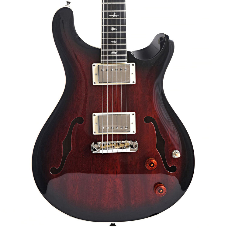Front of PRS SE Hollowbody Standard Fire Red Burst