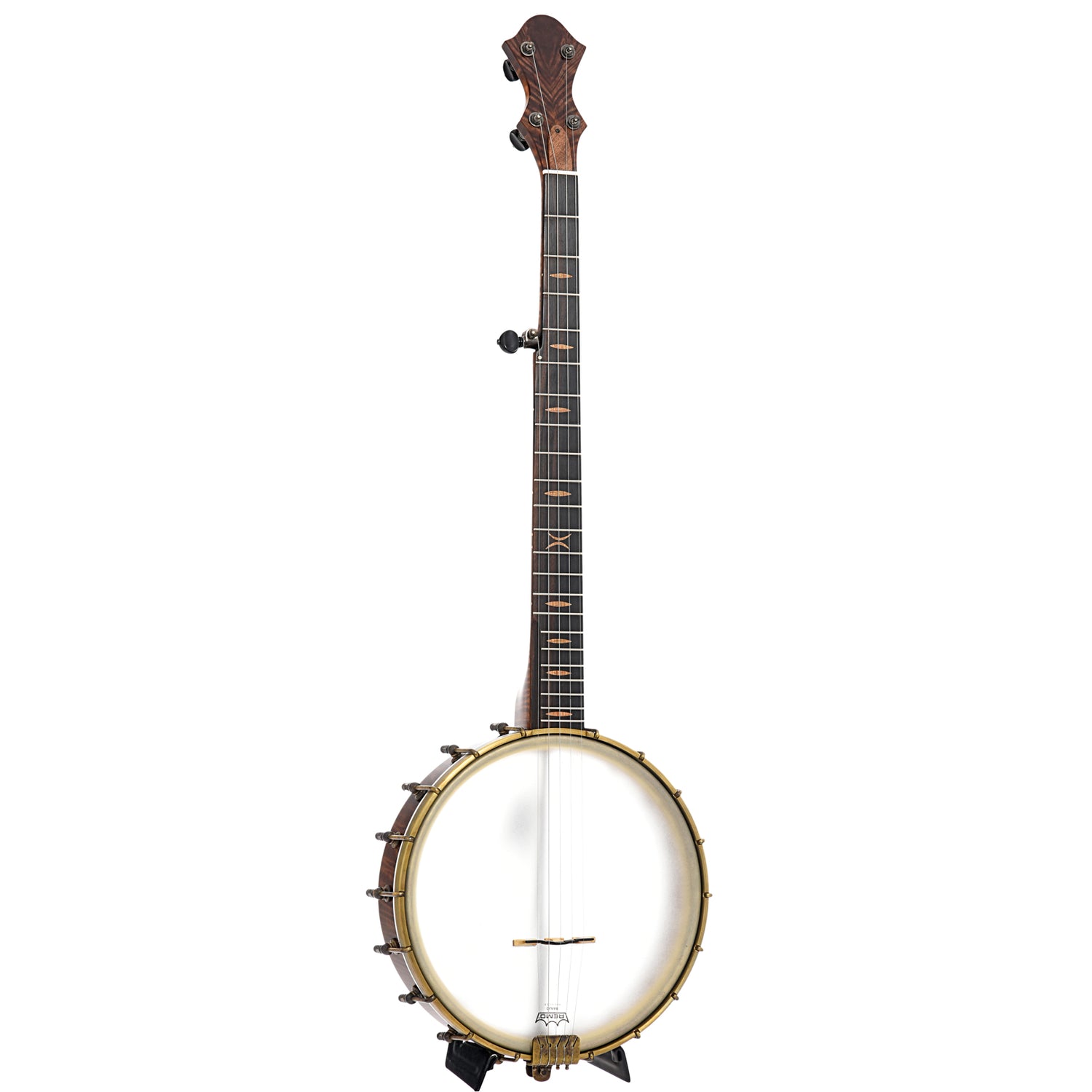 Full front and side of Curly Maple Pattison 11" Tubaphone Banjo