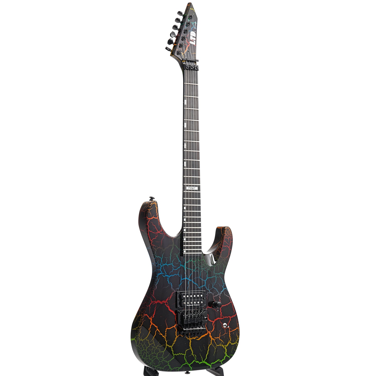 Full Front and Side of ESP LTD M-1 Custom '87 Rainbow Crackle Electric Guitar