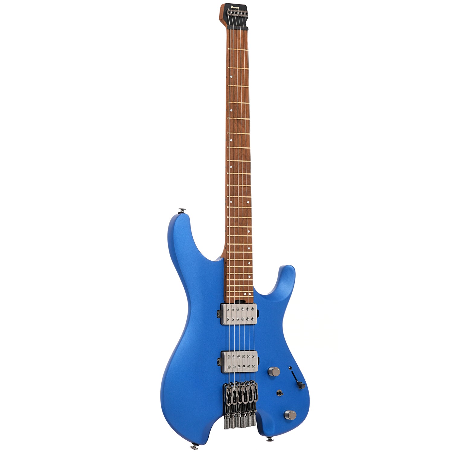 Full front and side of Ibanez Q52 Electric Guitar, Laser Blue Matte