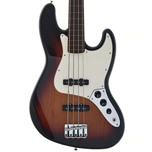 Front of Fender Player Jazz Bass Fretless, 3 Color Sunburst
