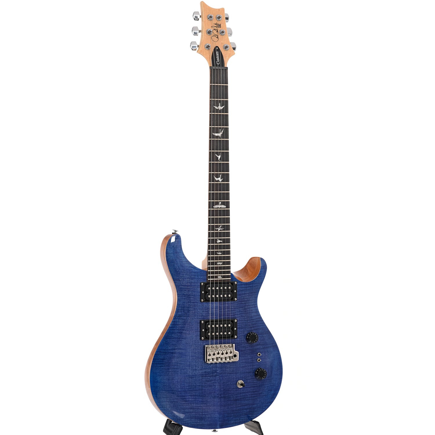 Full front and side of PRS SE Custom 24-08, Faded Blue