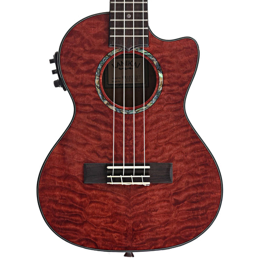 Front of Lanikai Quilted Maple Red Stain A/E Tenor Ukulele 