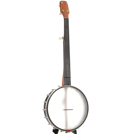 Full Front and side of Chuck Lee Deep Hollow 12" Fretless Open Back Banjo 