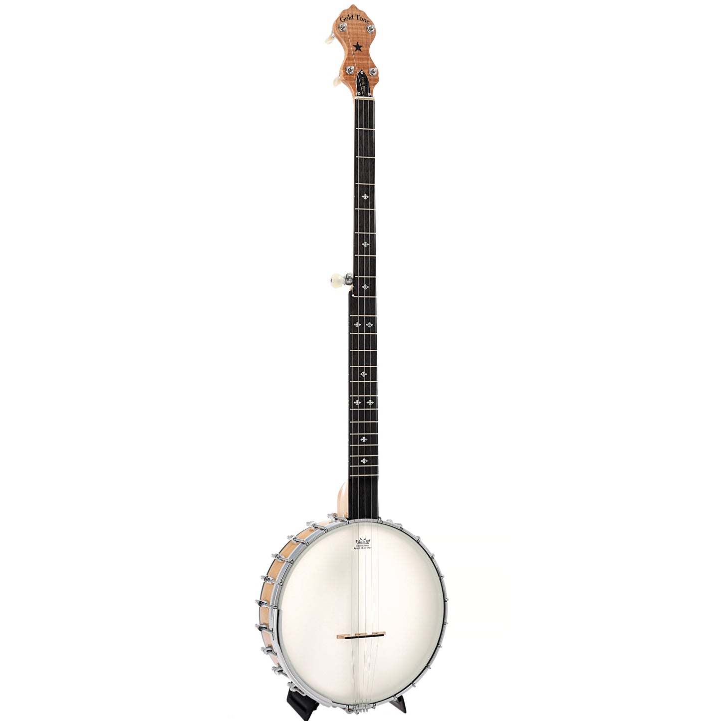 Full front and side of Gold Tone Maple Mountain MM-150LN Longneck Banjo