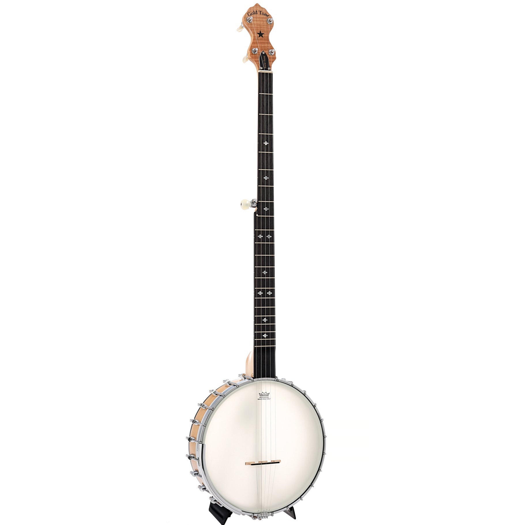 Full front and side of Gold Tone Maple Mountain MM-150LN Longneck Banjo