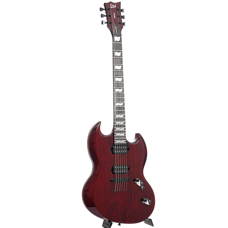 Full front and side of ESP LTD Viper-1000 Electric Guitar, See Thru Black Cherry