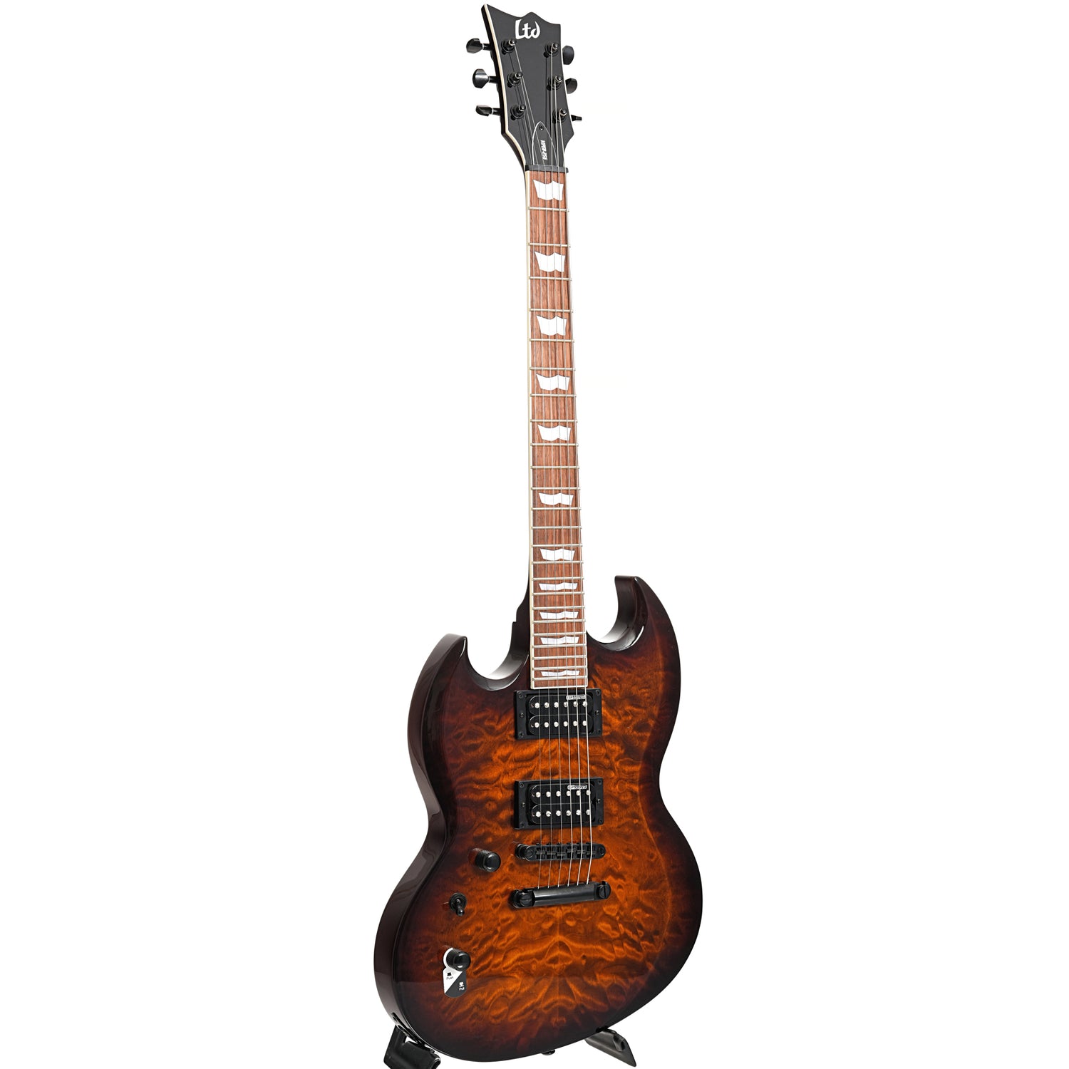 Image 11 of ESP LTD Viper-256 Quilted Maple Dark Brown Sunburst Electric Guitar, Left Handed - SKU# VIPER256L-QMDBSB : Product Type Solid Body Electric Guitars : Elderly Instruments