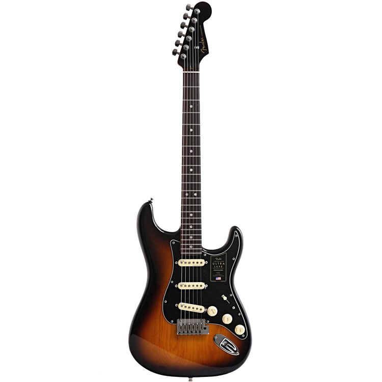 Full front of Fender American Ultra Luxe Stratocaster, 2-Color Sunburst