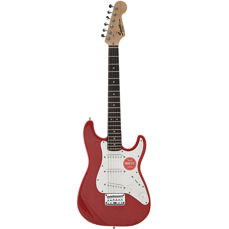 Full front of Squier Mini Stratocaster, Dakota Red