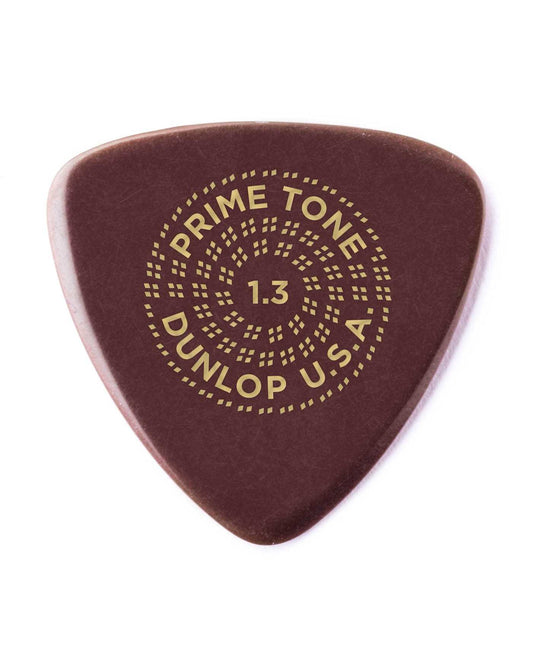 Front of Dunlop Primetone Sculpted Plectra, Ultex Small Triangle , 1.30MM Thick, Three Pack