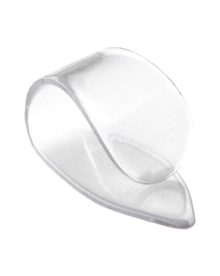 Front of Dunlop Clear "D" Plastic Thumbpick, Large
