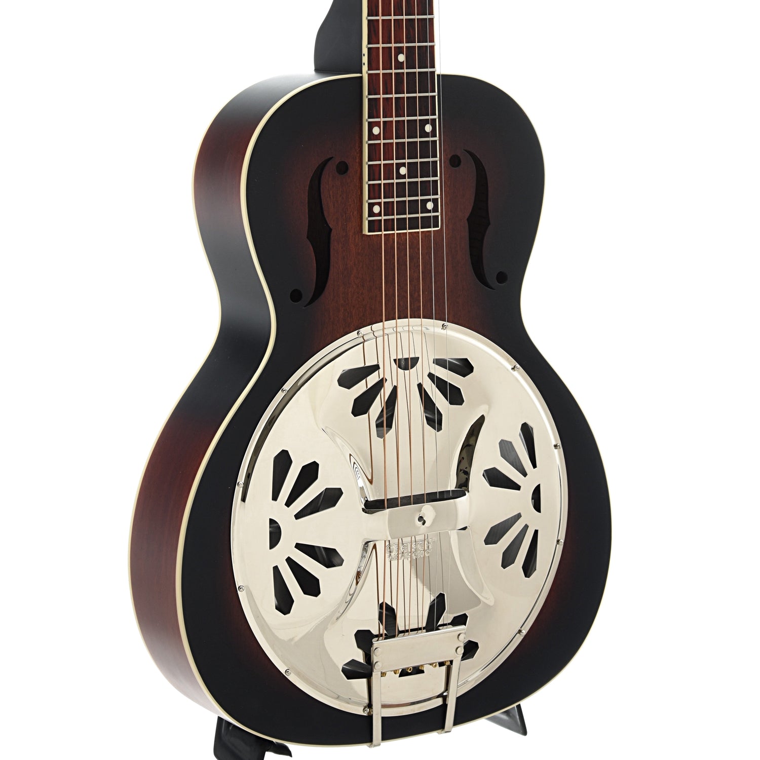 Front and Side of Gretsch Ampli-Sonic G9230 Bobtail Deluxe Squareneck Resonator Guitar