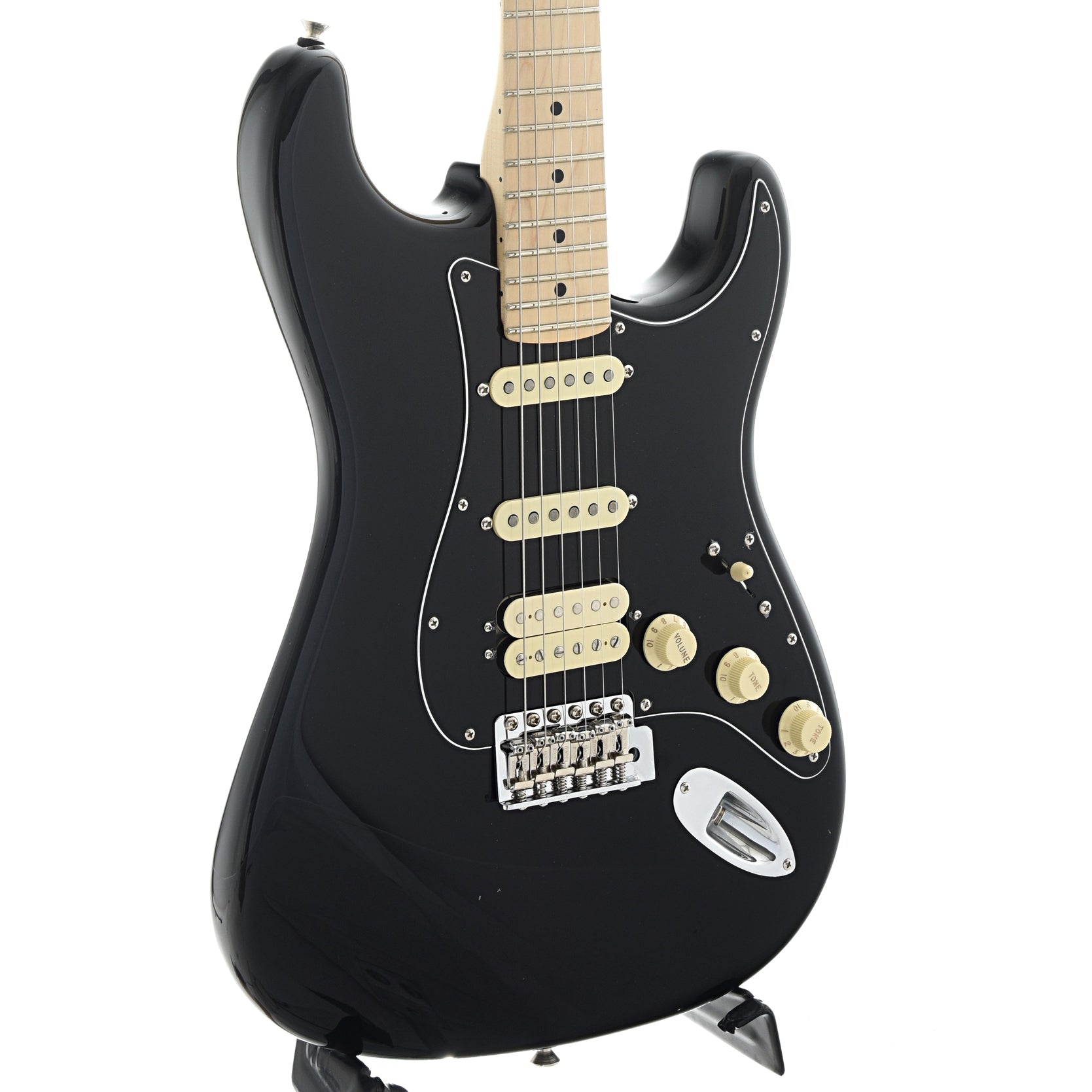 Front an dside of Fender American Performer Stratocaster HSS, Black