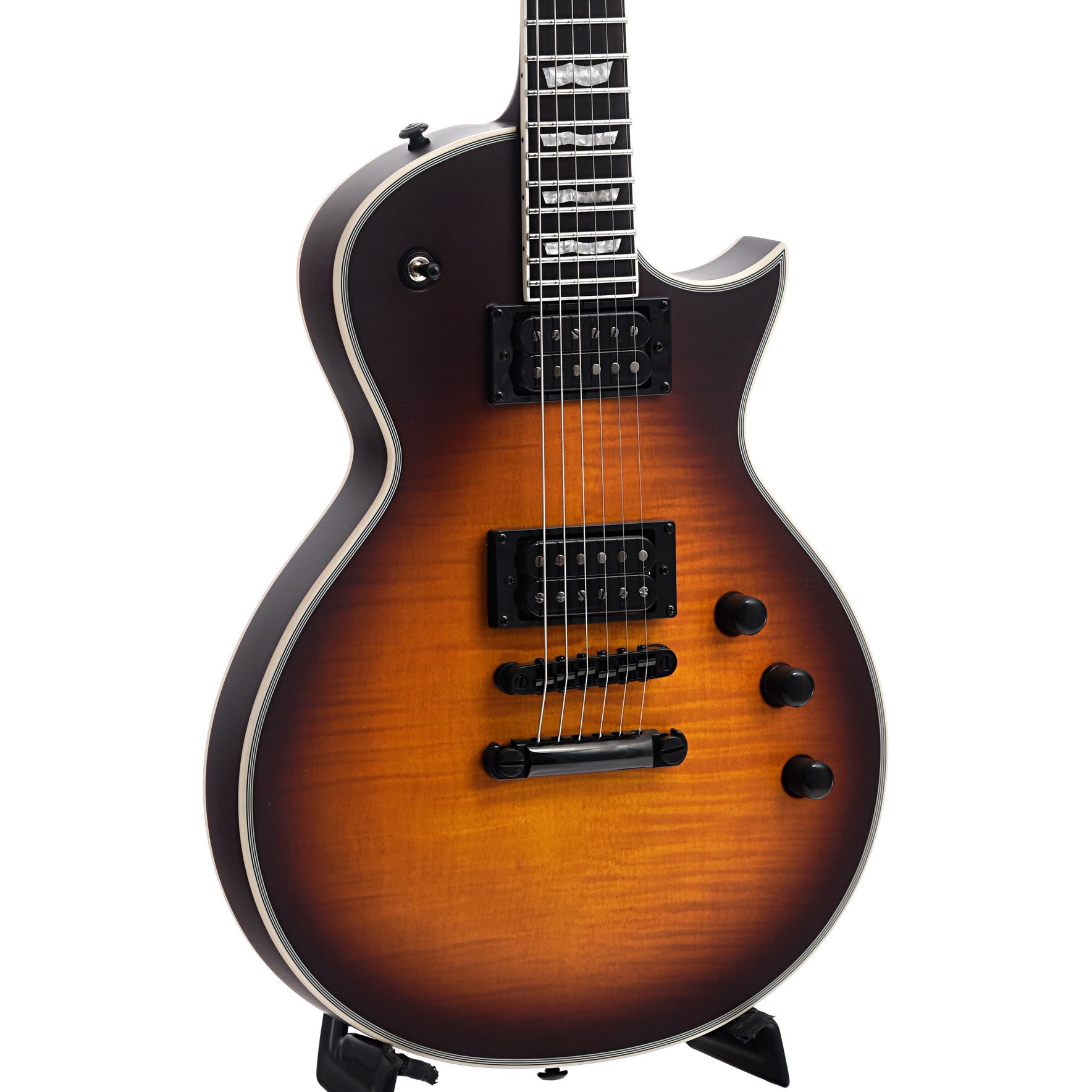 Front and side of ESP LTD EC-1000T CTM Full Thickness Electric Guitar, Tobacco Sunburst Satin