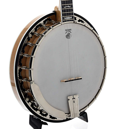 Front and Side of Deering White Lotus Banjo 