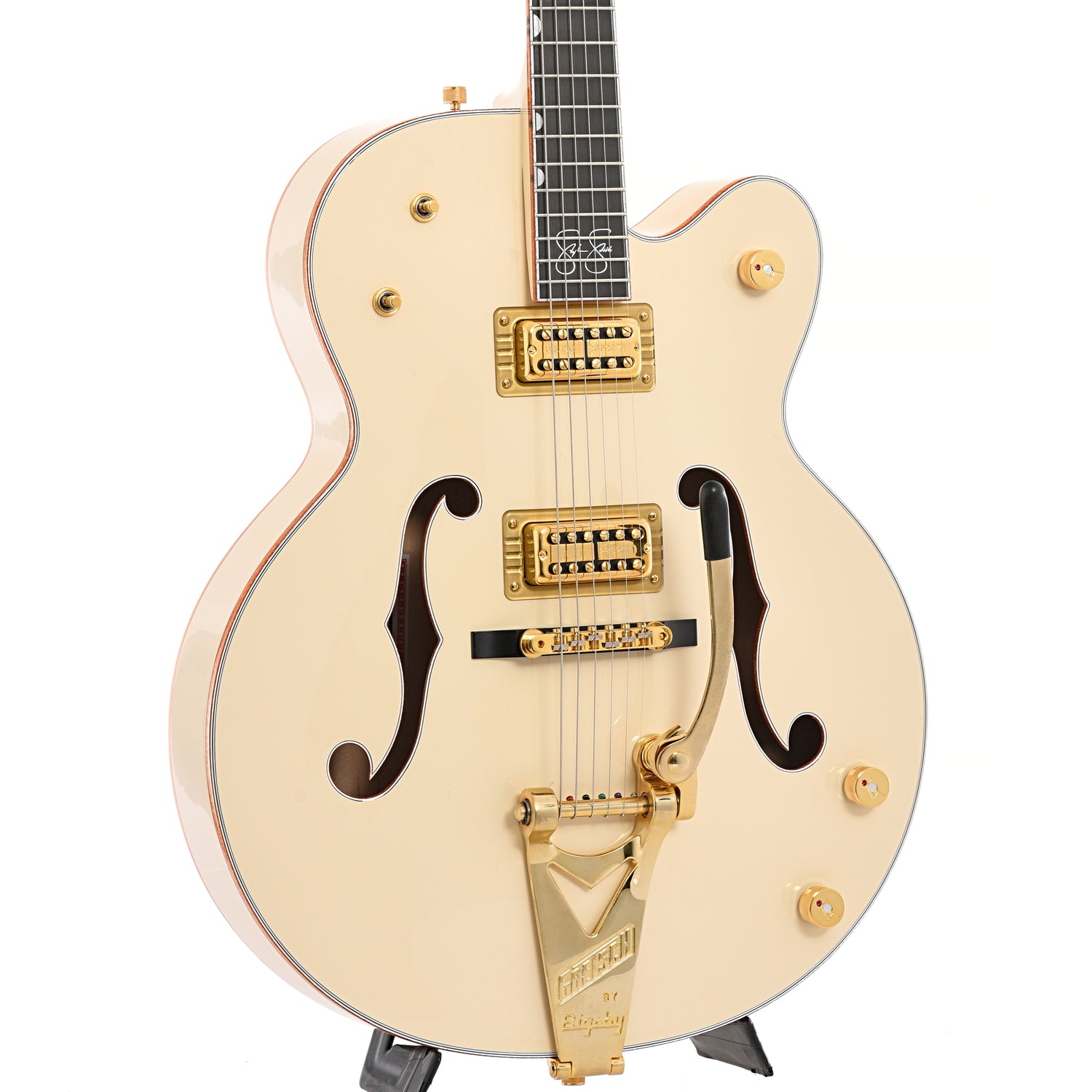 Front and side of Gretsch Stephen Stills White Falcon Hollow Body 