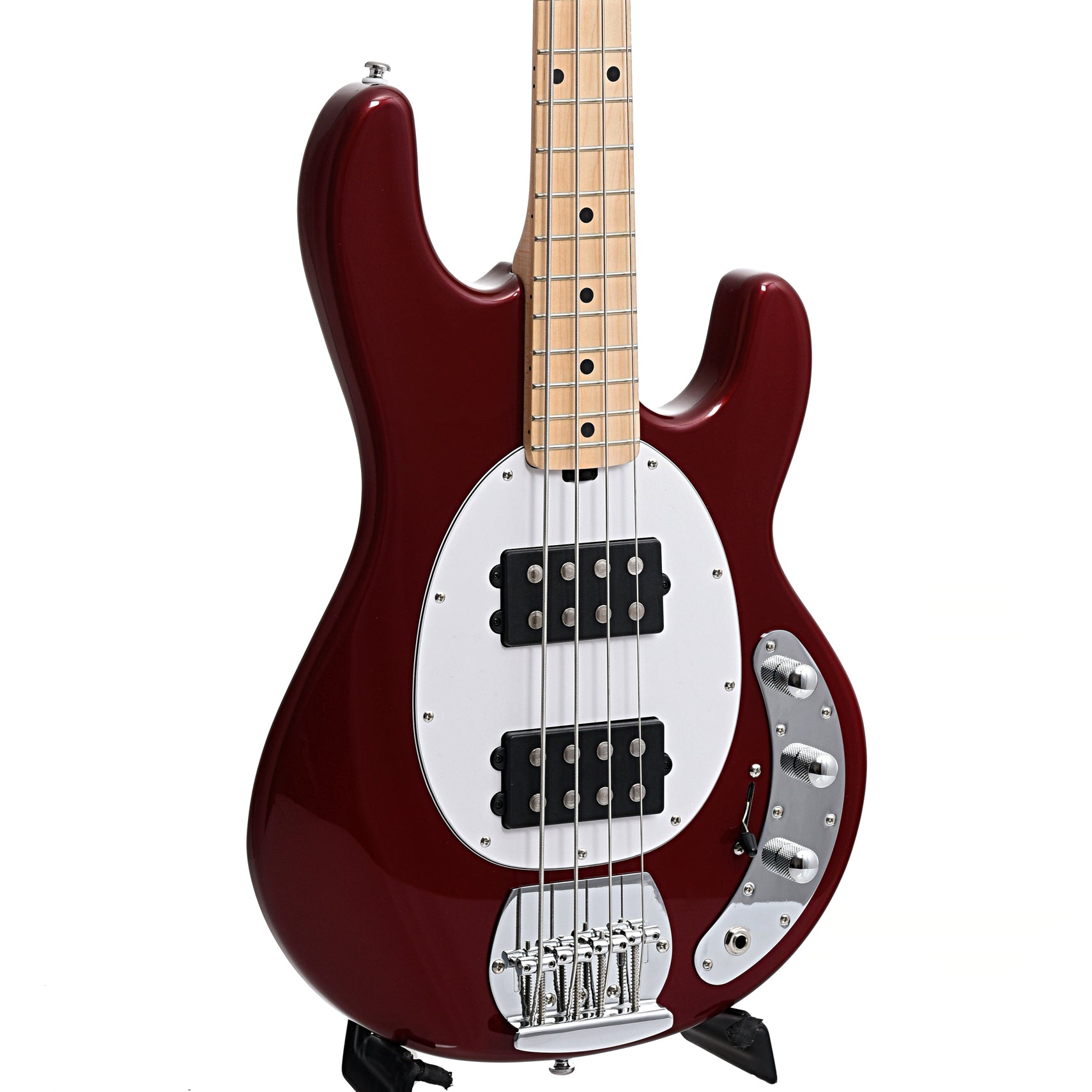 Image 3 of Sterling by Music Man StingRay HH Bass, Candy Apple Red - SKU# RAY4HH-CAR : Product Type Solid Body Bass Guitars : Elderly Instruments