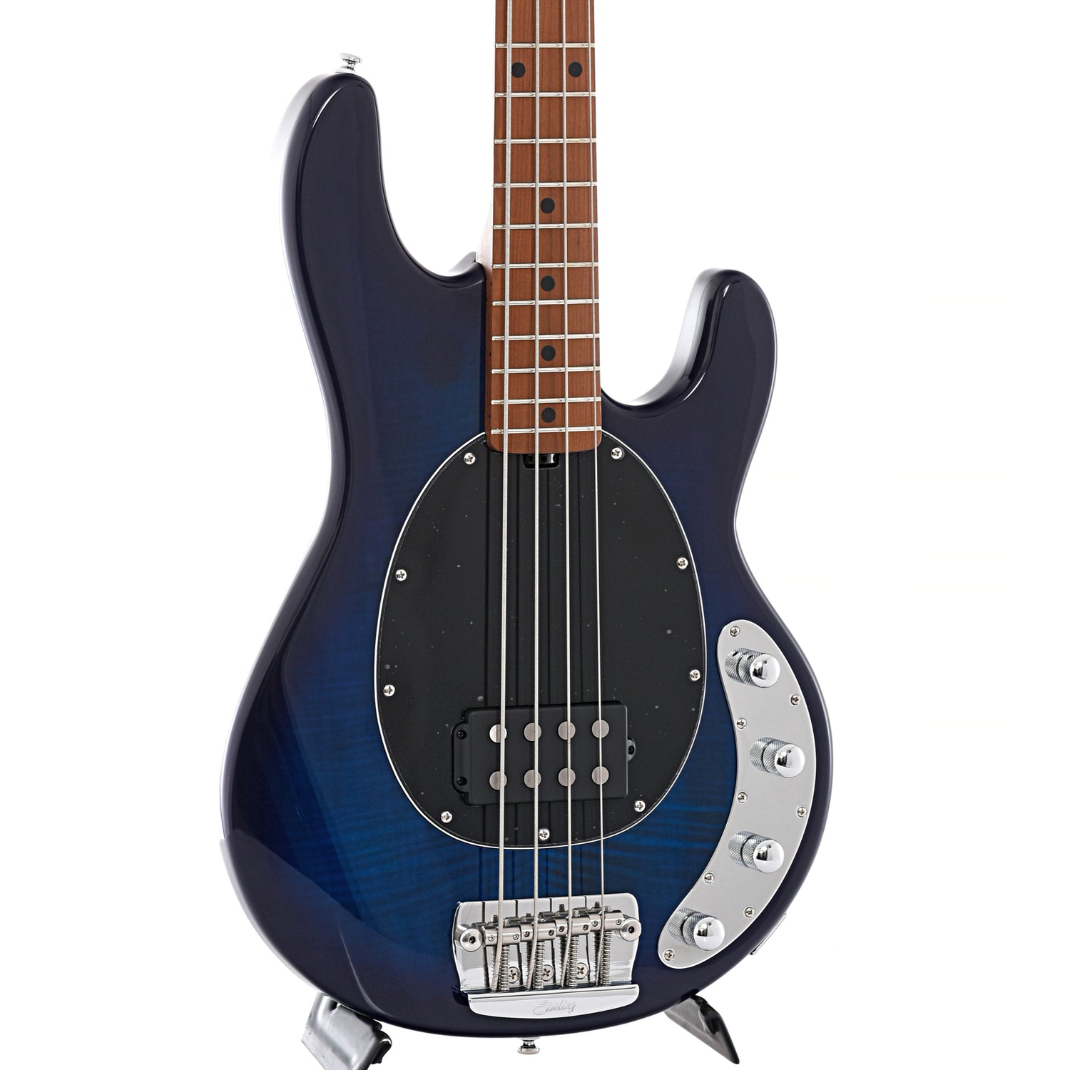 Image 3 of Sterling by Music Man StingRay34 Flamed Maple 4-String Bass, Neptune Blue- SKU# RAY34FM-NB : Product Type Solid Body Bass Guitars : Elderly Instruments