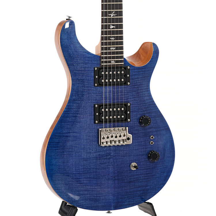 front and side of PRS SE Custom 24-08, Faded Blue