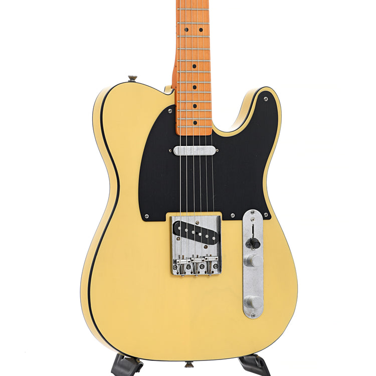 Front and side of Squier 40th Anniversary Telecaster, Vintage Edition, Satin Vintage Blonde