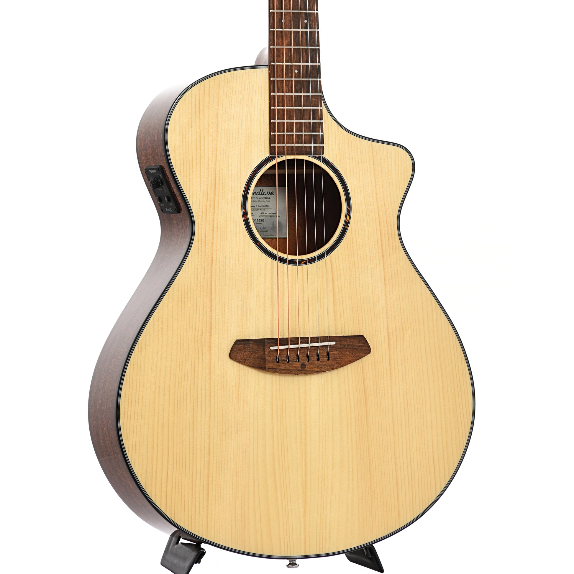 Front and side of Breedlove Eco Collection Discovery S Concert CE European-African Mahogany