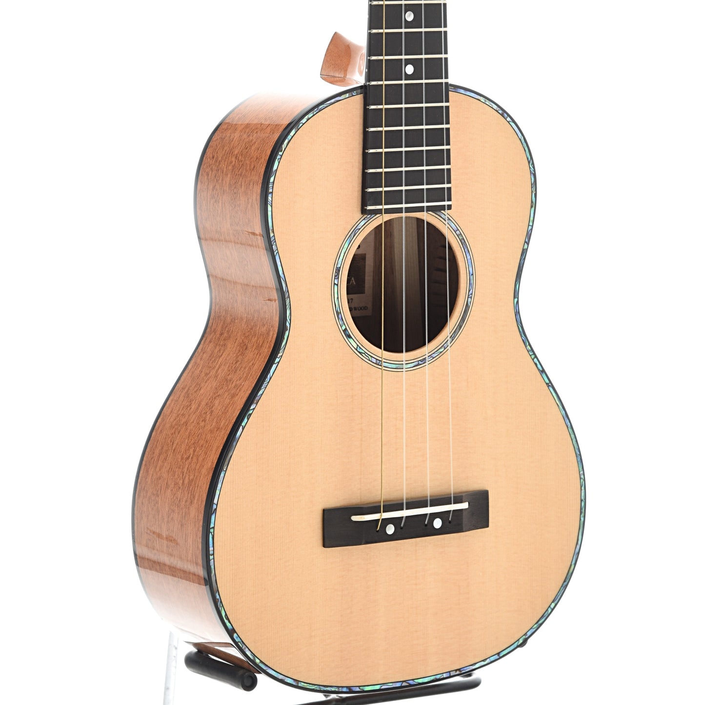 front and side of Romero Creations Signature Tenor Ukulele,  Spruce & Mahogany