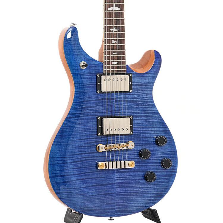 Front and side of PRS SE McCarty 594, Faded Blue