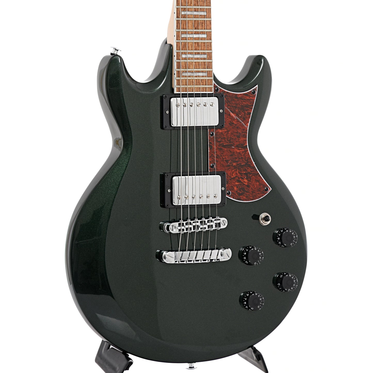 Front and side of Ibanez AX120 Electric Guitar, Metallic Forest