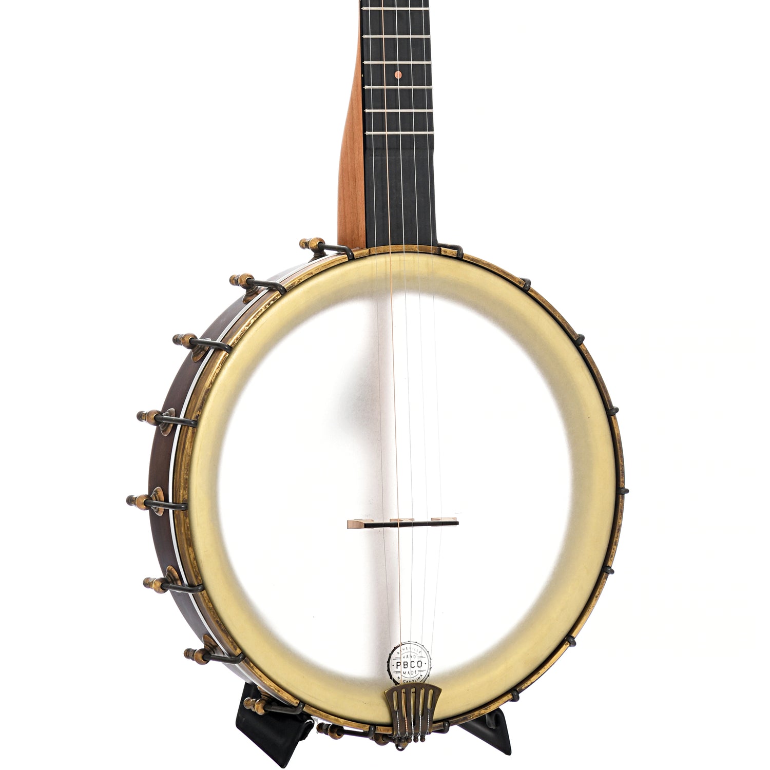 Front and side of Pisgah 12" Cherry Rambler Dobson Special Copper Openback Banjo