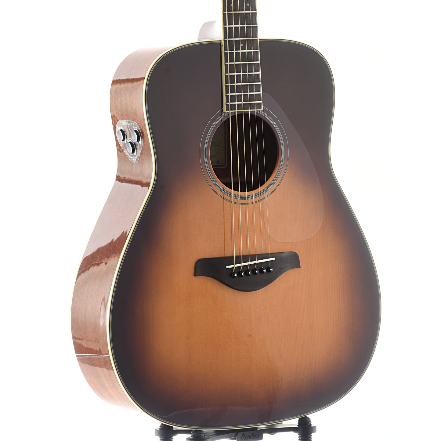 front and side of Yamaha FG-TA Brown Sunburst TransAcoustic