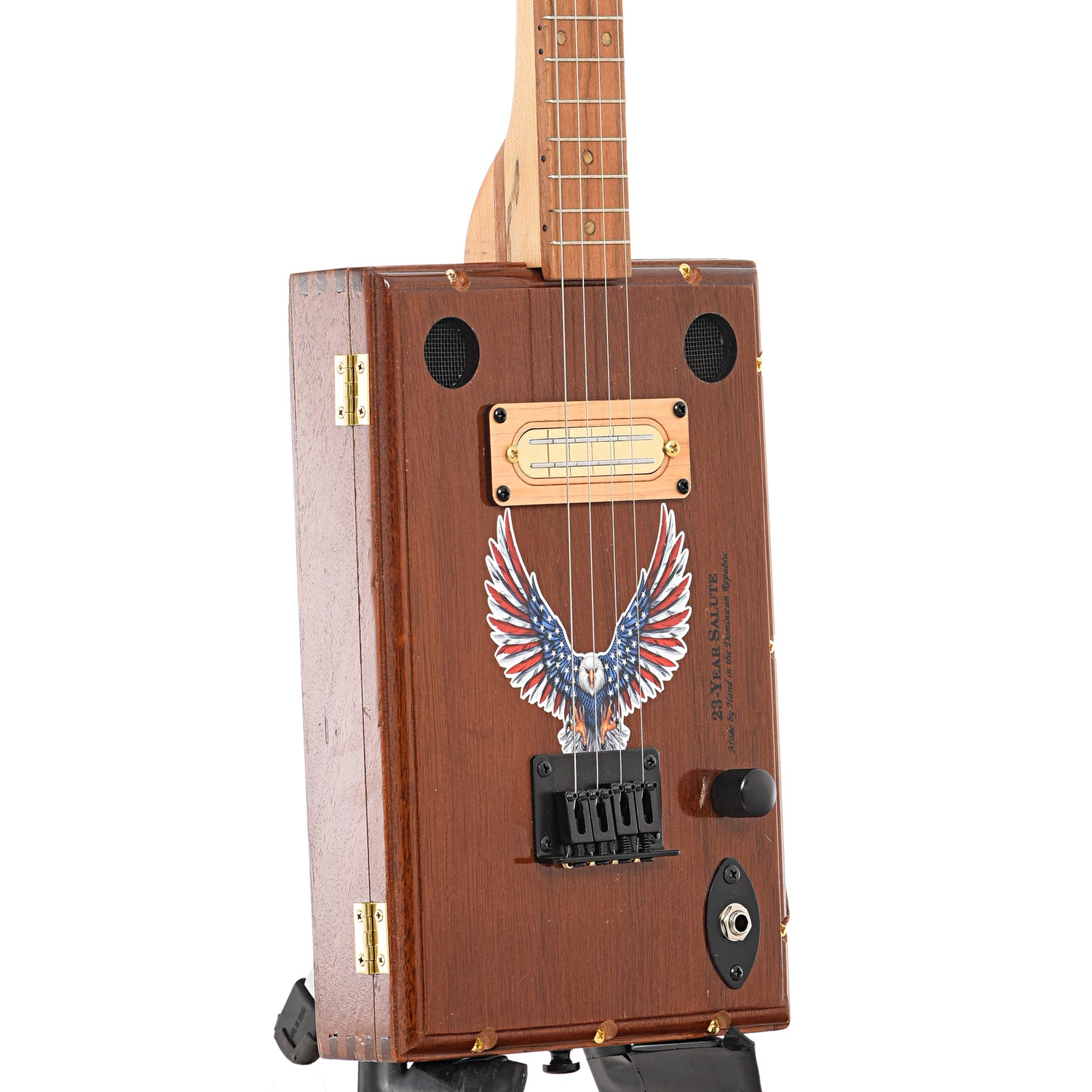Front and side of Get Down Guitars Ashton 4-String Cigar Box Guitar