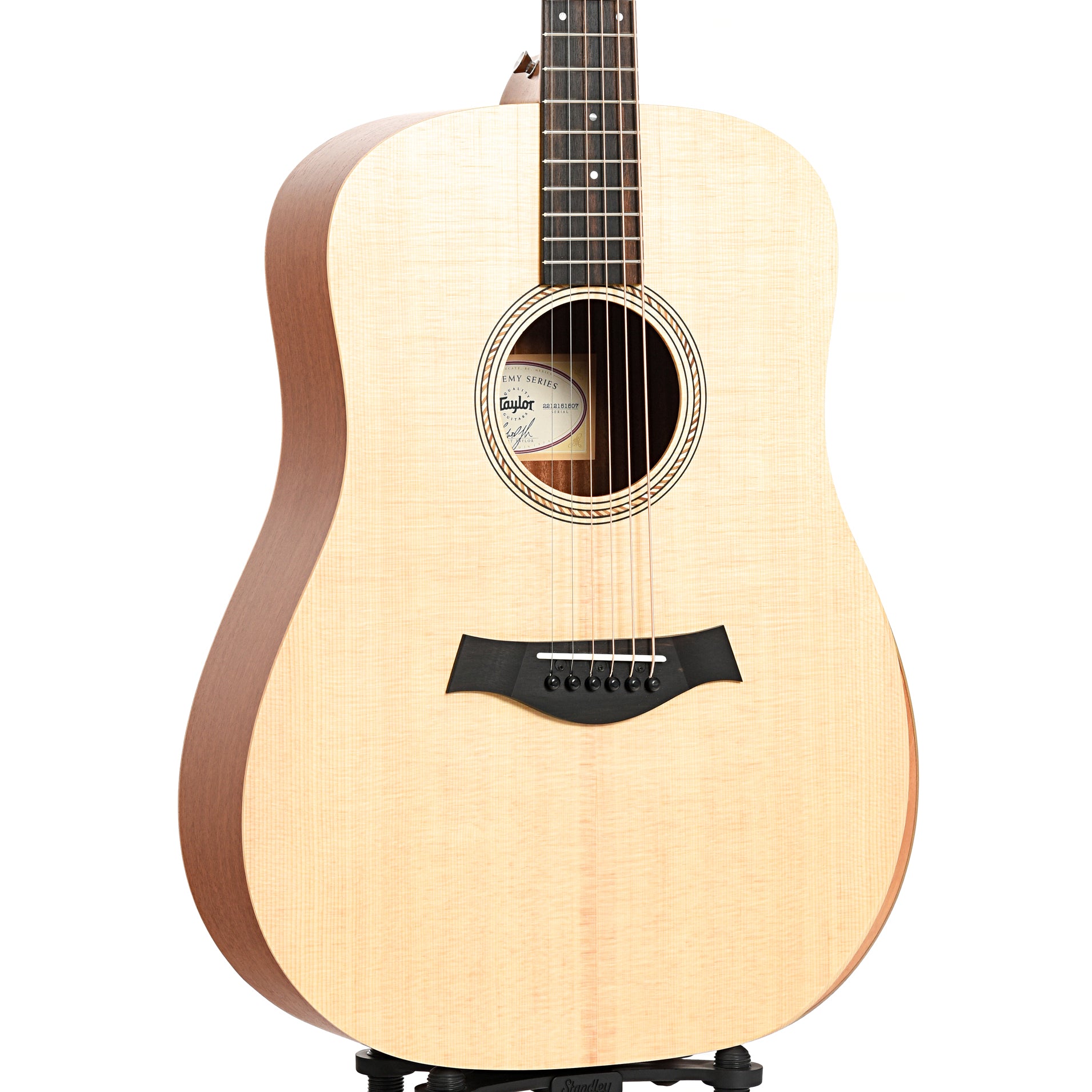 front and side of Taylor Academy 10e Acoustic, Left Handed