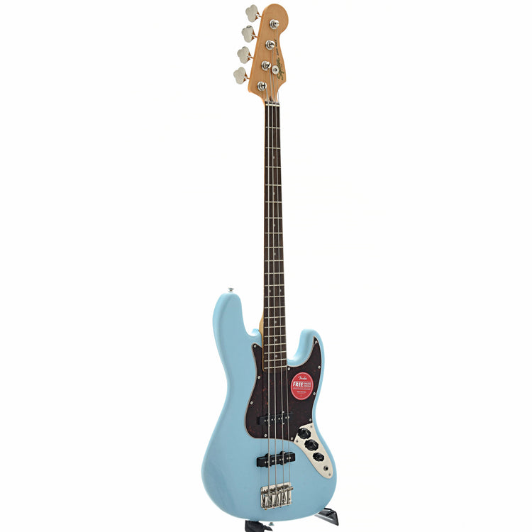 full front and side of Squier Classic Vibe '60s Jazz Bass, Daphne Blue