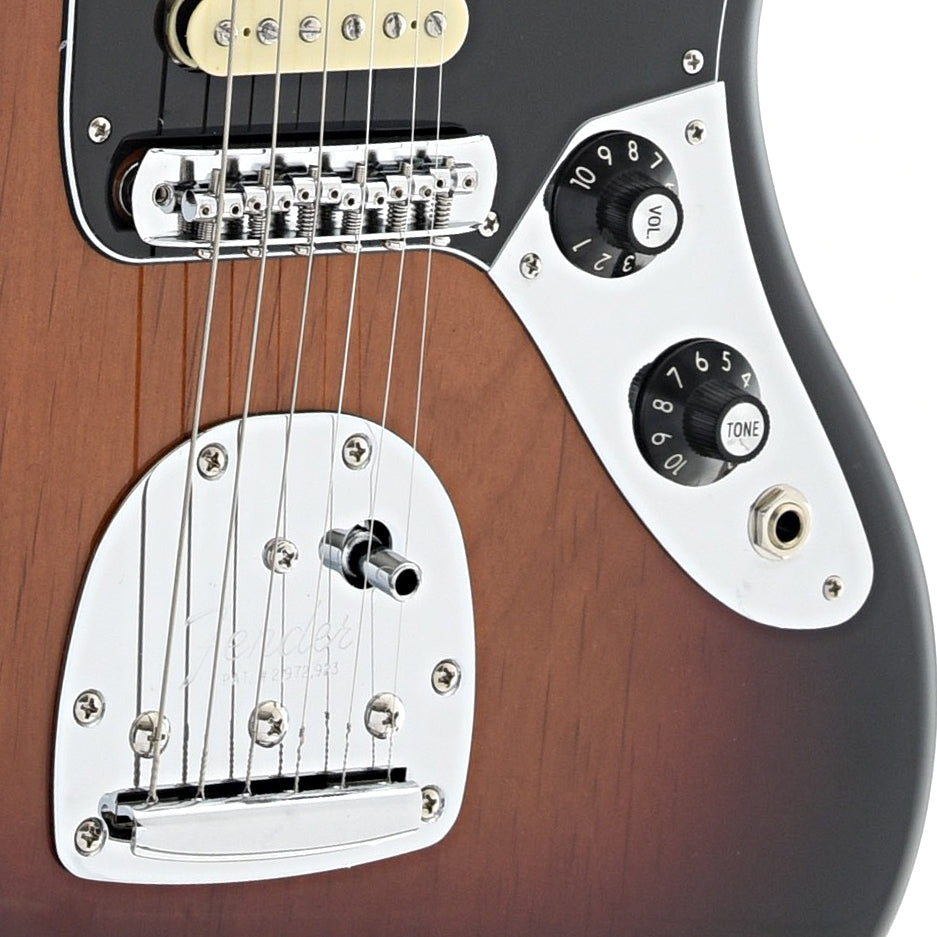 bridge and controls of Fender Player Jaguar, 3 Color Sunburst