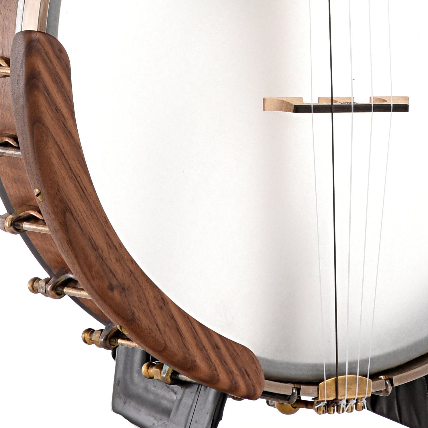 Armrest, tailpiece and bridge of Ode Magician 12" Fretless Openback Banjo