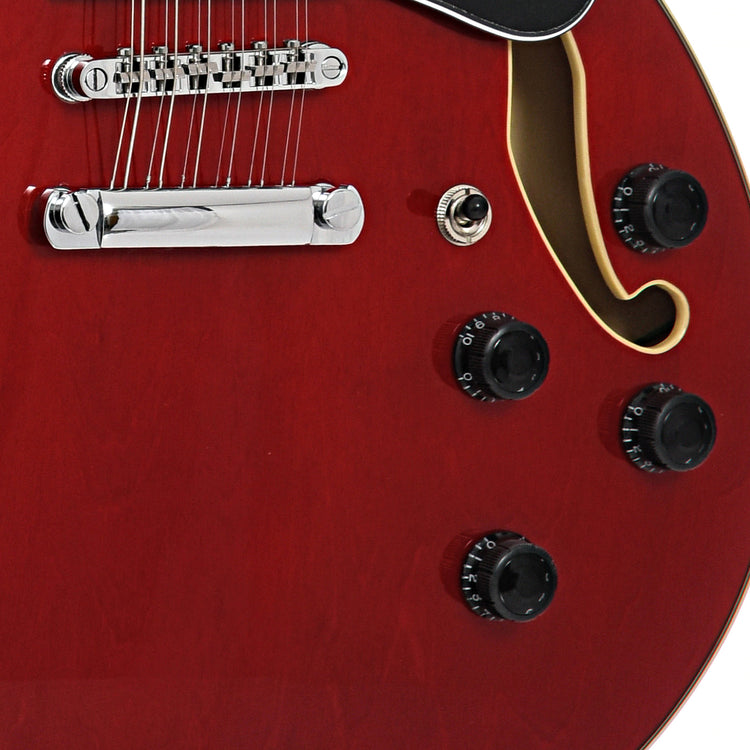 Bridge and controls of Ibanez Artcore AS7312 SemiHollowbody 12String Transparent Red 