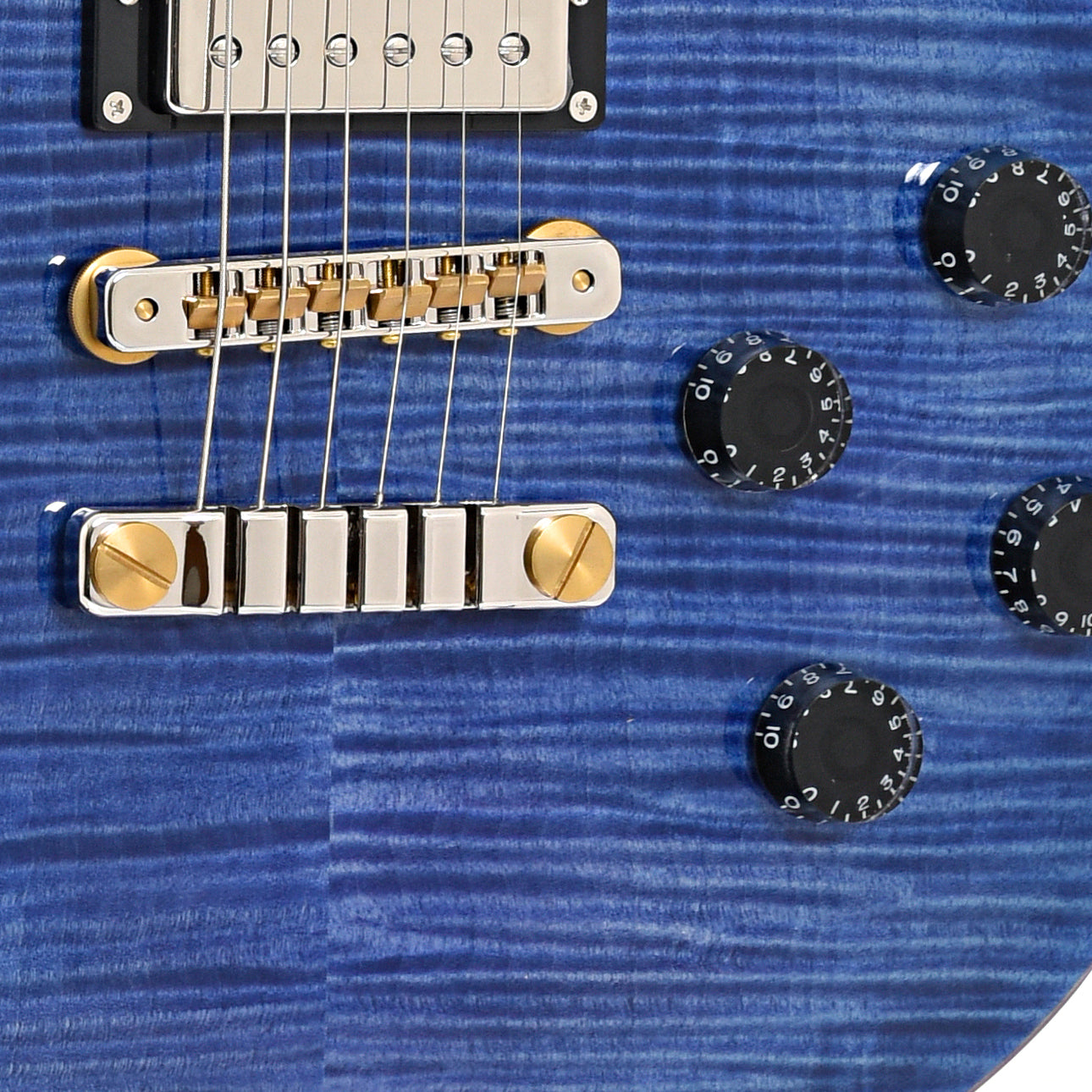 Tailpiece, bridge and controls of PRS SE McCarty 594, Faded Blue
