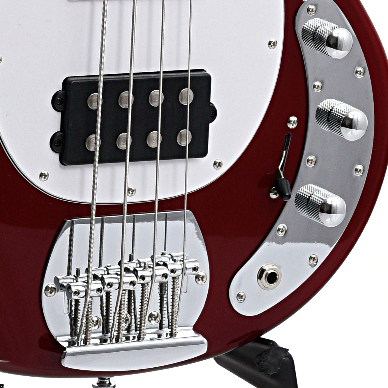 Image 4 of Sterling by Music Man StingRay HH Bass, Candy Apple Red - SKU# RAY4HH-CAR : Product Type Solid Body Bass Guitars : Elderly Instruments