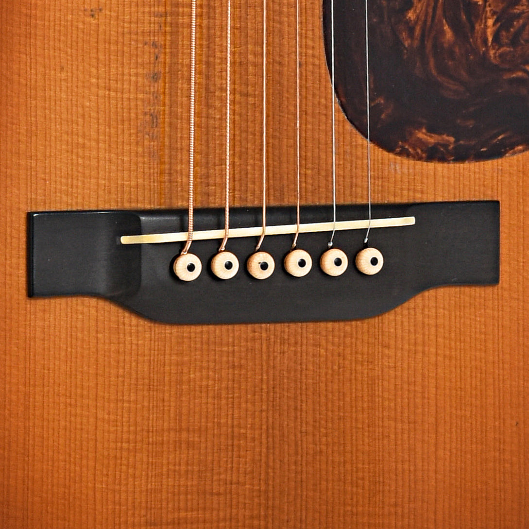 Bridge of Pre-War Guitar Co. Double Aught (00) Old-Growth Indian Rosewood, Iced-Tea Burst, Level 2 Aging Acoustic