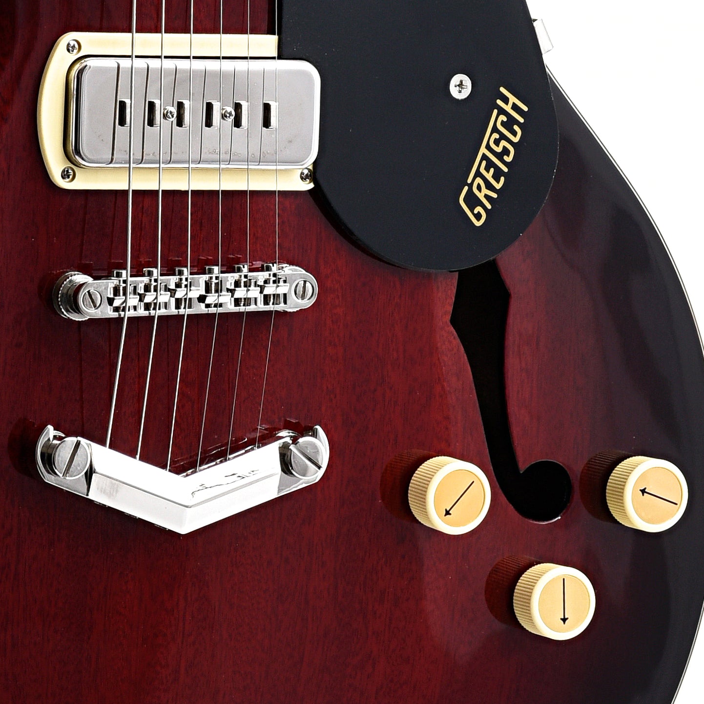 Tailpiece, bridge and controls of Gretsch G2622-P90 Streamliner Center Block Double-Cut P90 with V-Stoptail
