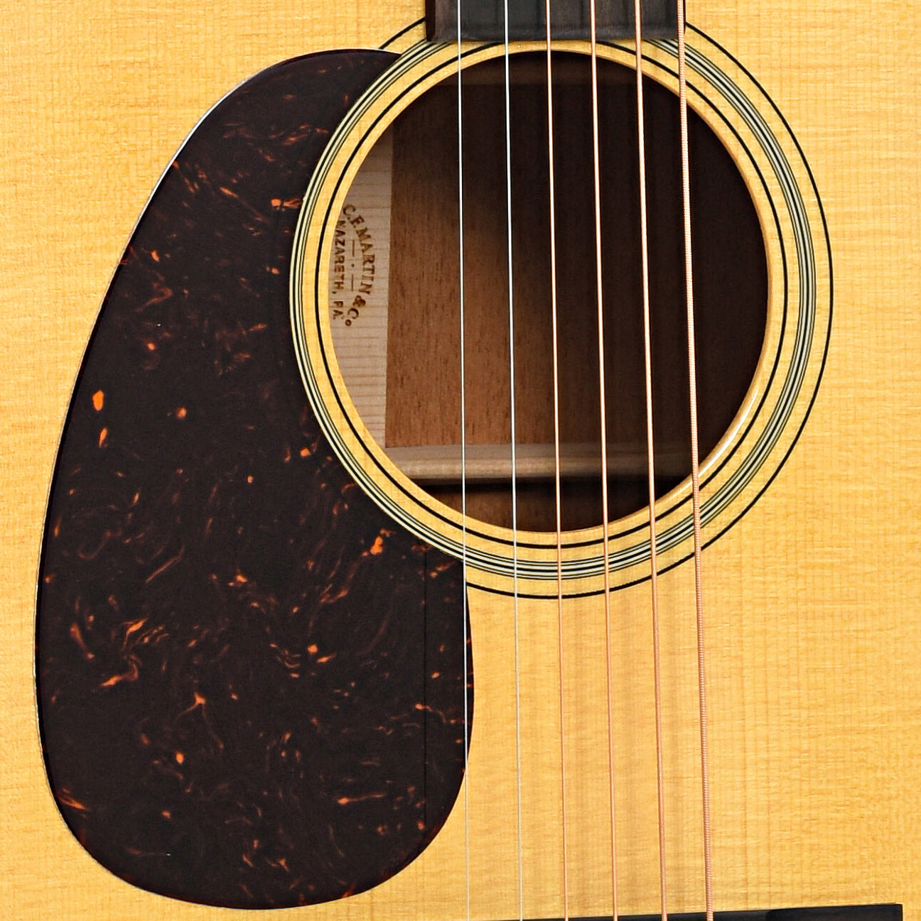 Soundhole and pickguard of Martin D-18 Lefthanded Guitar
