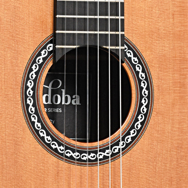 Sound hole of Cordoba C10 Lefthanded Classical Guitar, Cedar Top