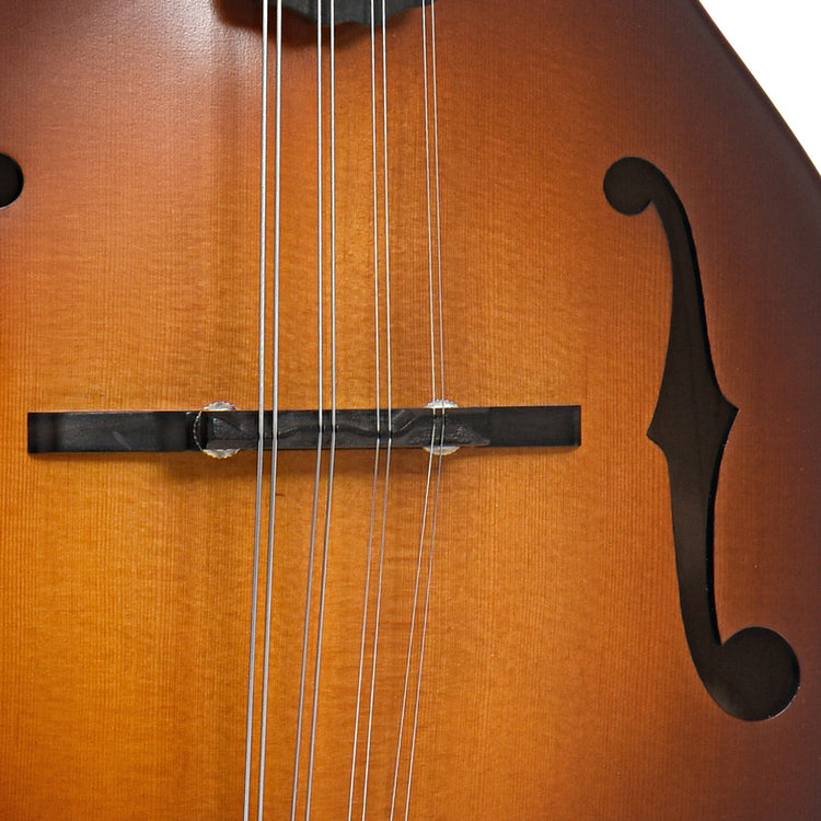 Bridge and F-hole of Weber Gallatin LTD F-model Mandolin 