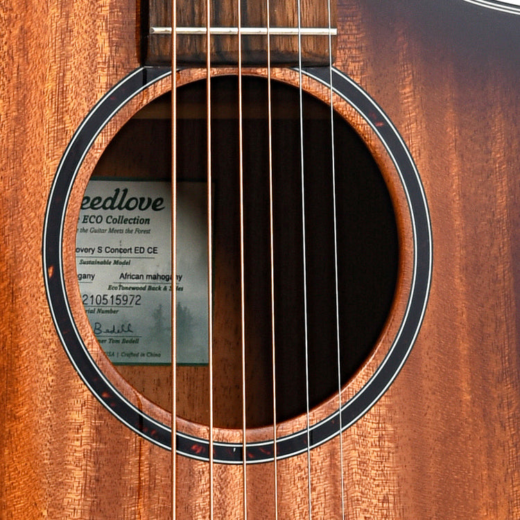 sound hole of Breedlove Eco Collection Discovery S Concert Edgeburst CE African Mahogany