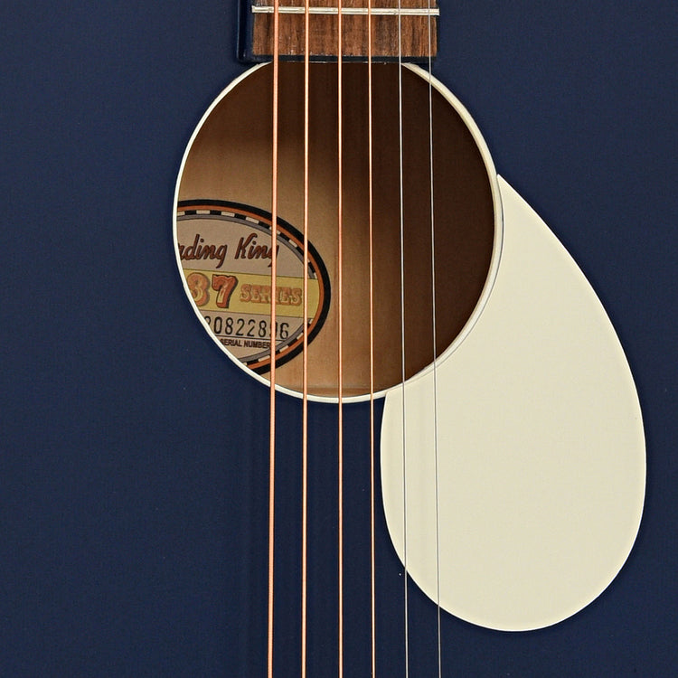 Sound hole and pickguard of Recording King Dirty 30s Series 7 000 Acoustic 